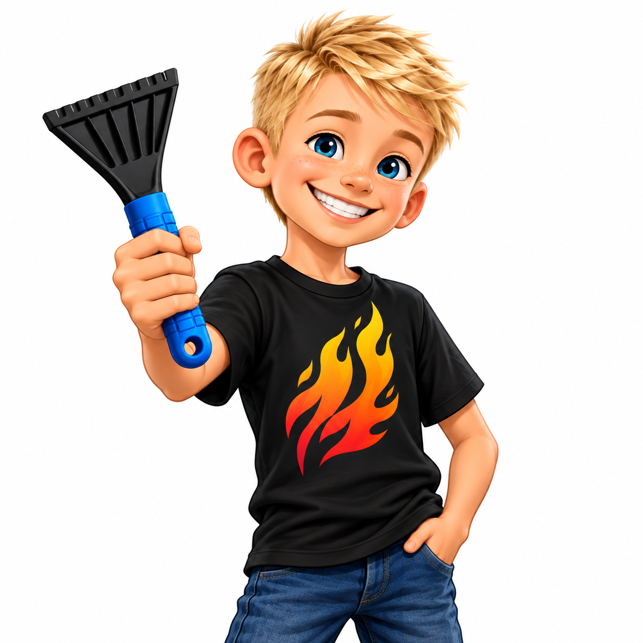 Illustration of Ben smiling and holding an ice scraper